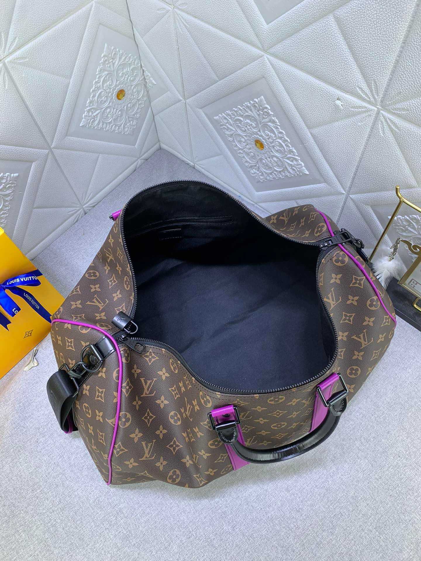 Louis Vuitton Keepall Bandoulire 50 Brown And Purple Line Macassar Canvasm46257