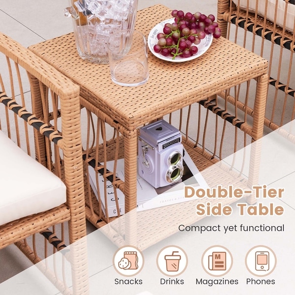 Costway 5 Piece Patio Rattan Wicker Conversation Set with 2Tier