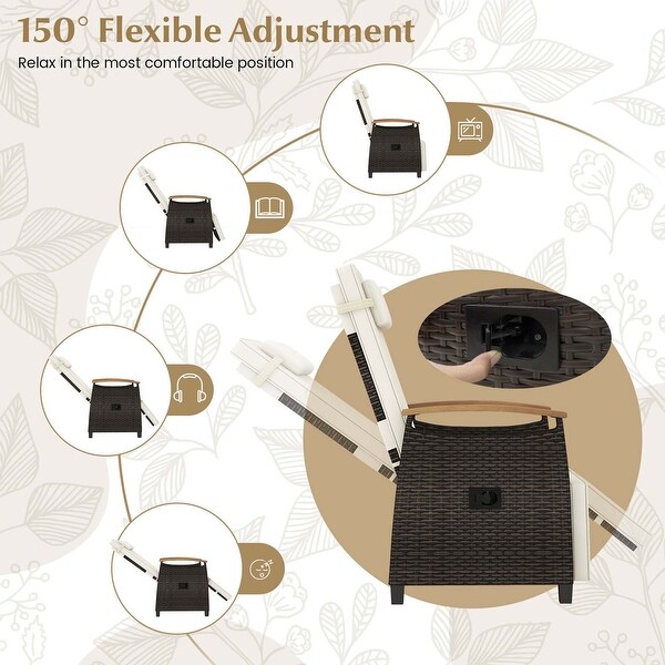 1/2PCS Patio Wicker Recliner Chair w/ Adjustable Backrest and Footrest