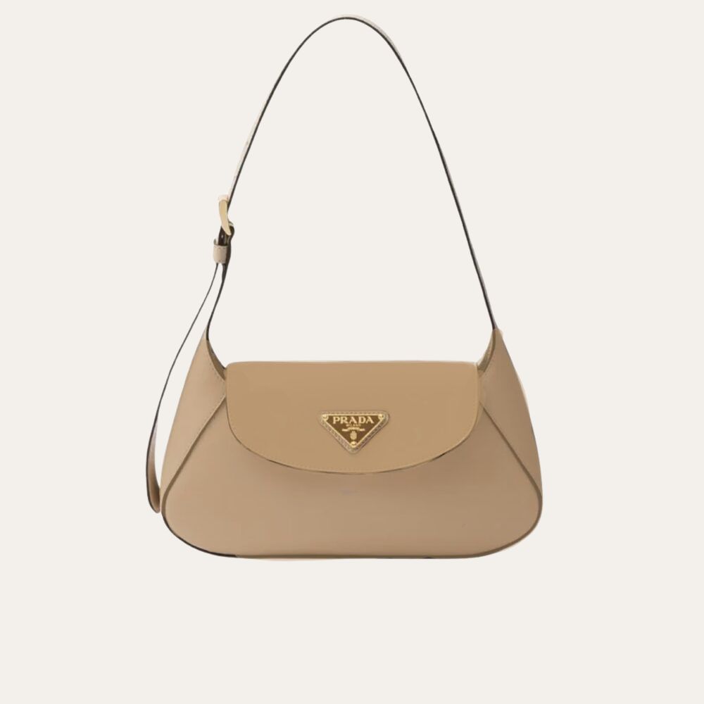 Prada Triangle Logo Shoulder Bag Beige 9.4 Inches