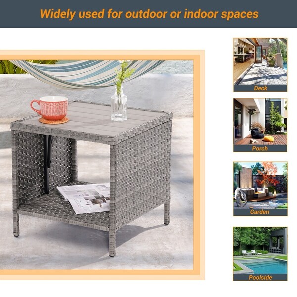 LIVOOSUN Patio HIPS Side Table,Square Coffee Table,Rattan End Table