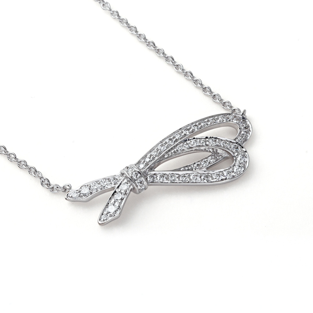 Tiffany & Co. Bow Necklace 18K White Gold Diamond