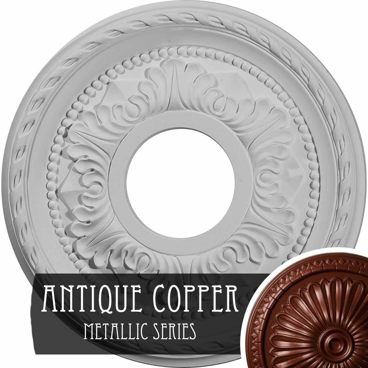 12 1/8x22OD x 3 1/2x22ID x 1x22P Palmetto Ceiling Medallion (Fits Canopies Up to 4 7/8x22), Hand-Painted Castle Stone Crackle