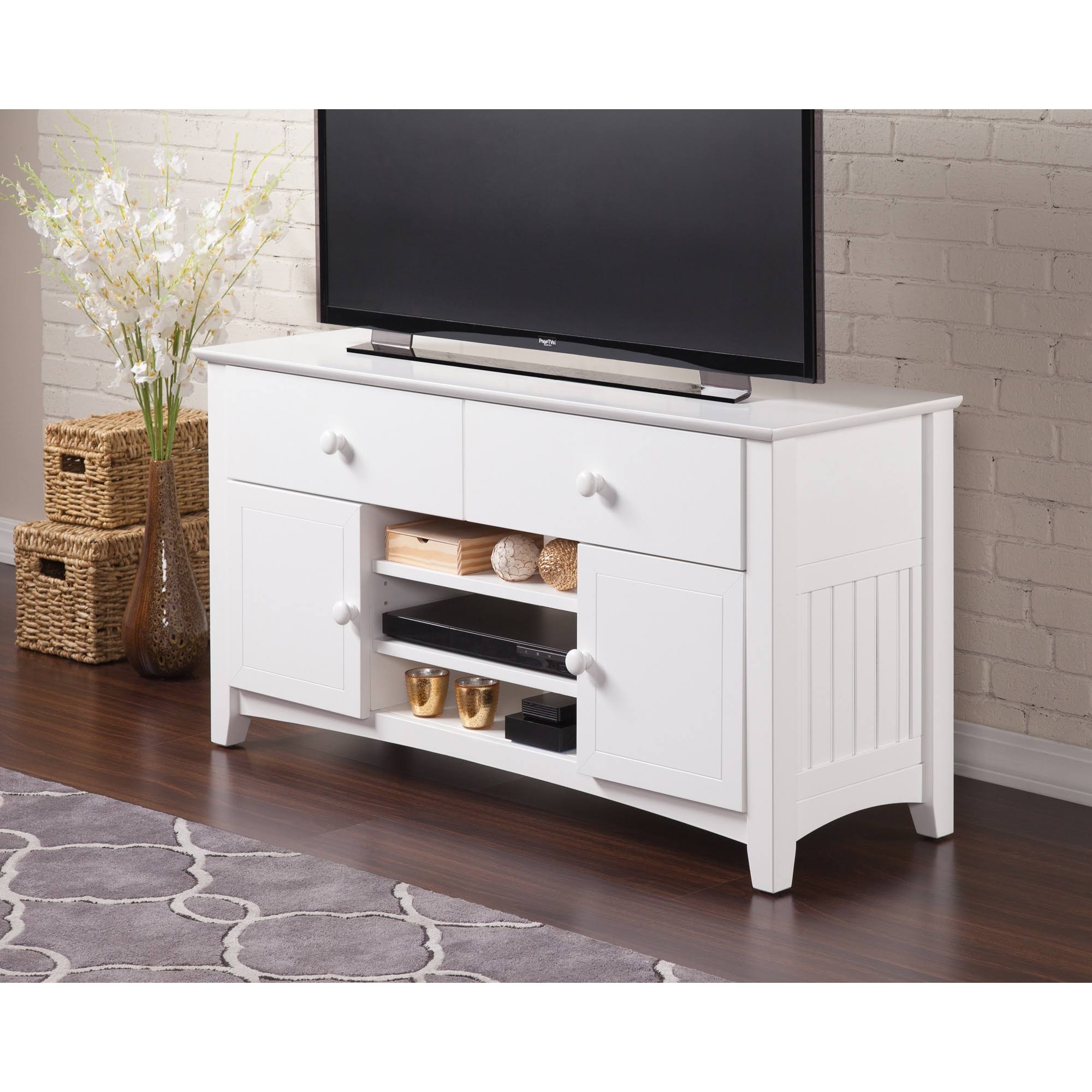 Atlantic Nantucket 2 Drawer 50 inch Entertainment Console with Adjustable Shelves in White