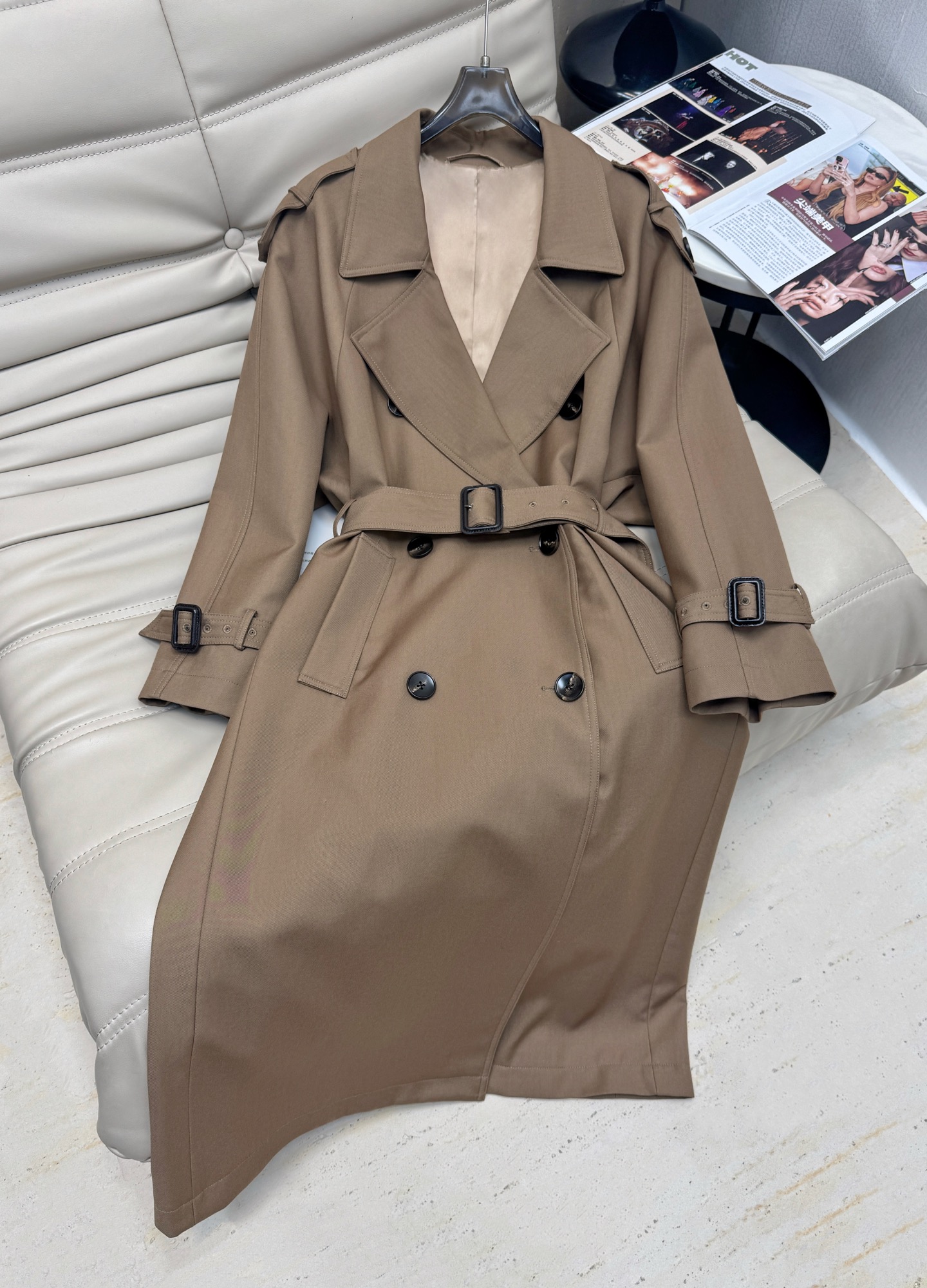Midi-Length Lapel Double-Breasted Trench Coat - cnluxepick