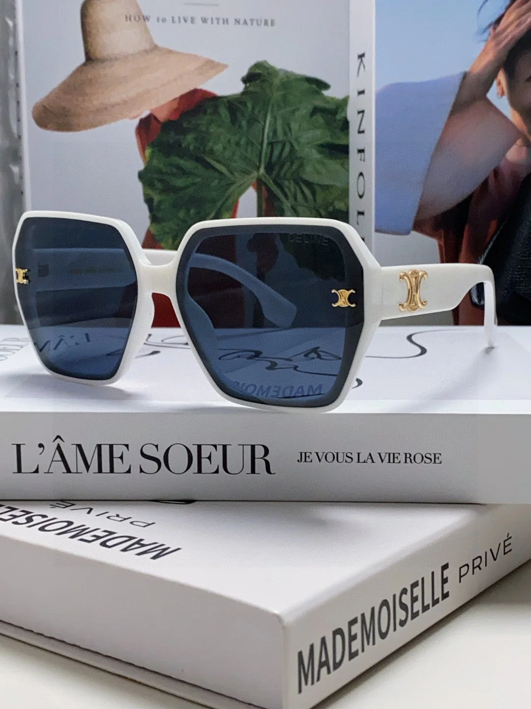 Celine Square Large Frame Arc de Triomphe White Sunglasses - cnluxepick