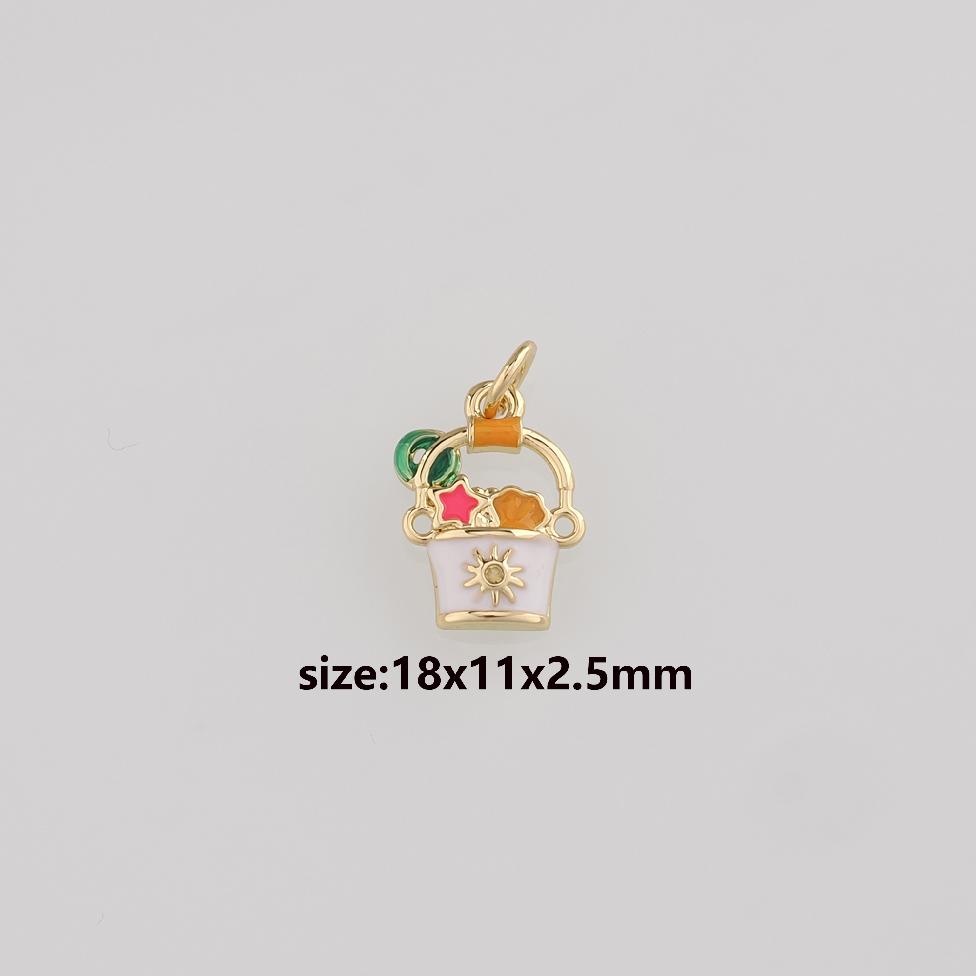 18K Gold Filled Beach Bucket Pendant,Enamel Seashell Sand Bucket Charm Earrings Necklace for DIY Jewelry Making Supply