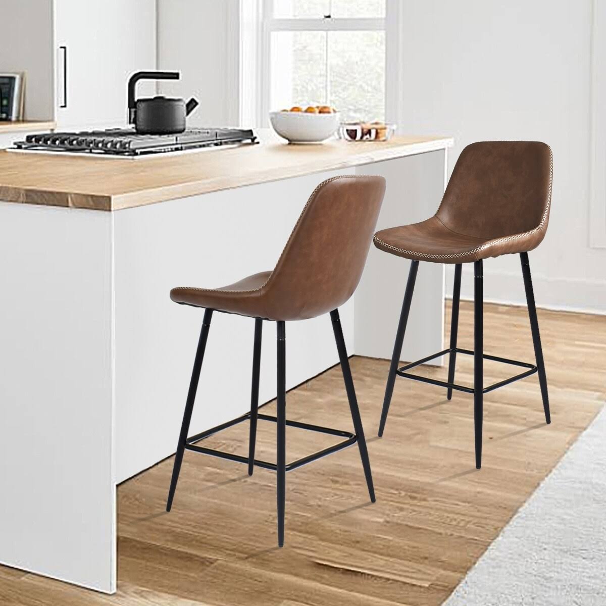 JL Creation Edmund Black Faux Leather 39.3 in. H Counter Bar Stool (Set of 2)