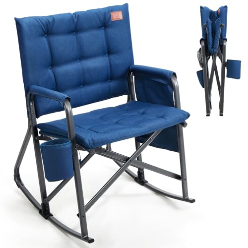 EVER ADVANCED Lightweight Rocking Chair Outdoor, Padded Rocker Camping Chair for Adults, Portable Hard Armchair for Patio and Lawn, Grey