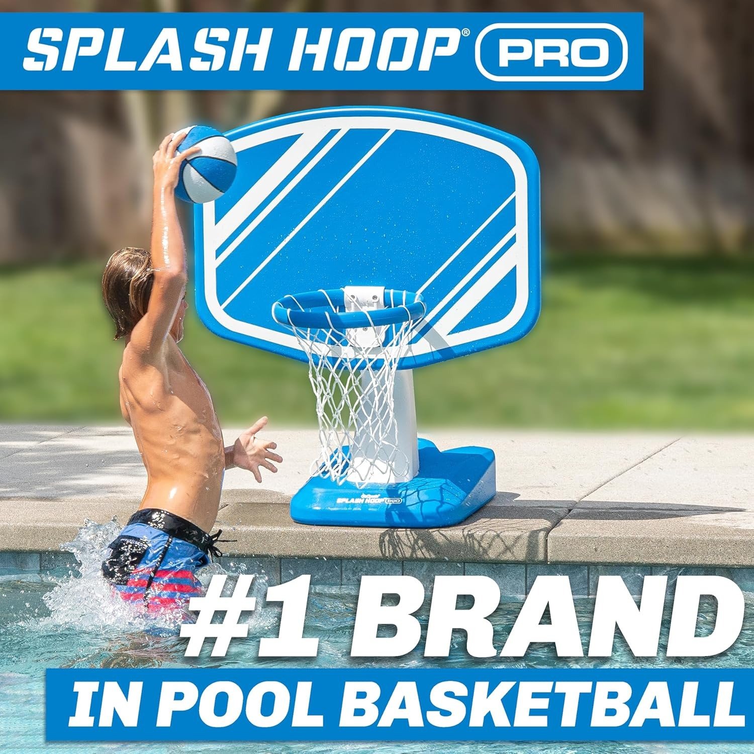 Splash Hoop Swimming Pool Basketball Game, Includes Poolside Water Basketball Hoop, 2 Balls and Pump