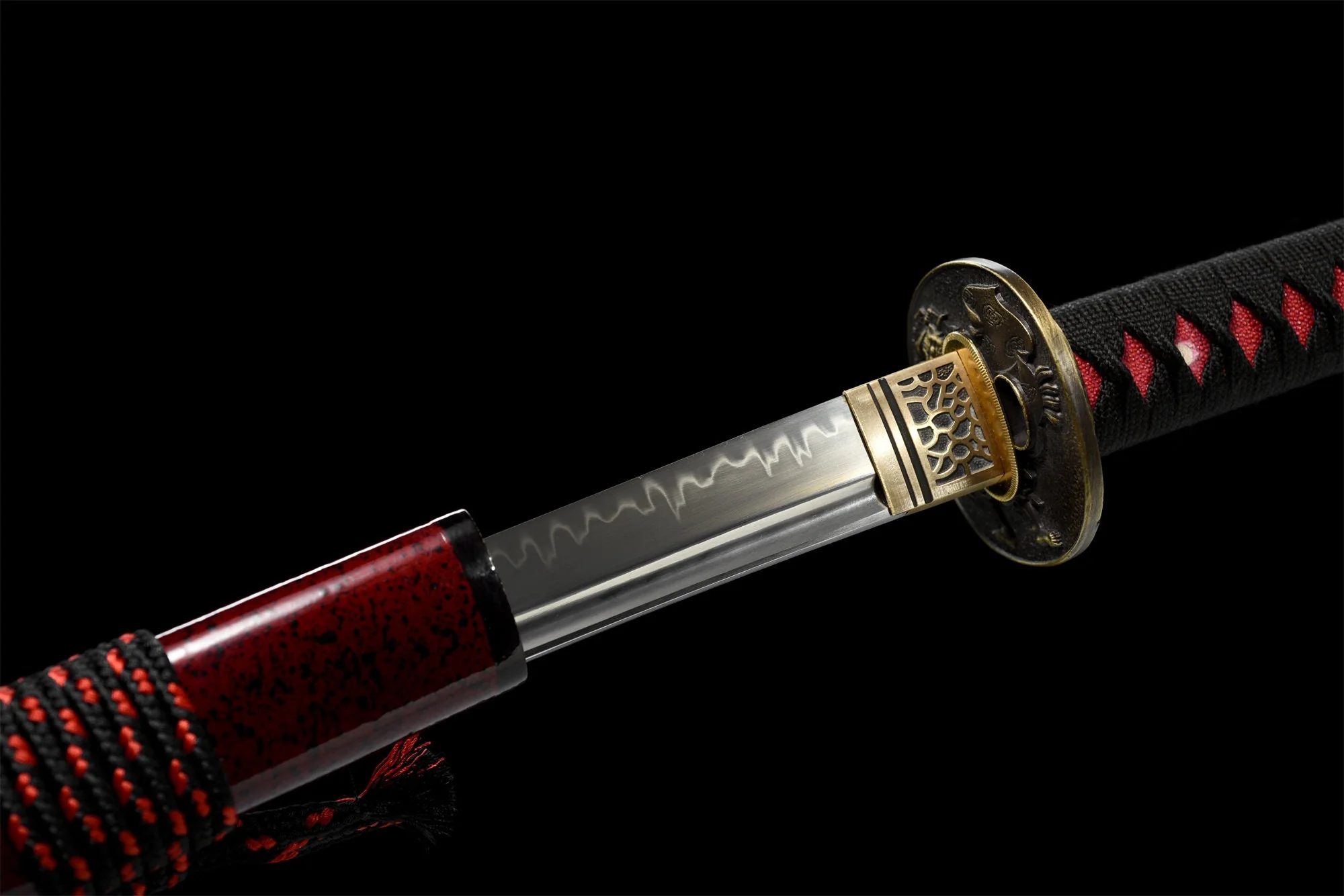 Black & Red Katana – T10 Clay Tempered, Full Tang