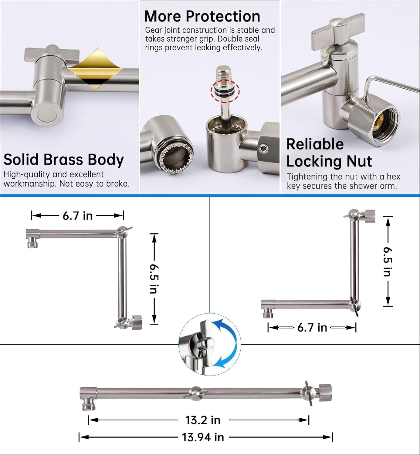10-Inch Square Rainfall Dual Shower Head Combo, All-Metal Handheld with 13′′ Extension Arm (Brushed Nickel)