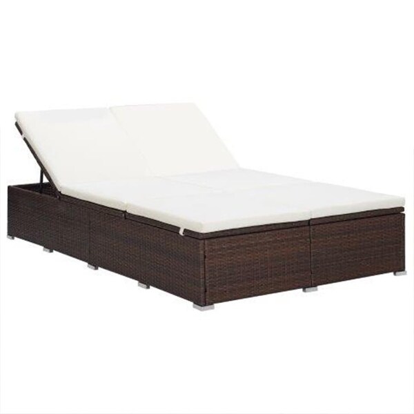 vidaXL 2Person Sunbed with Cushion Poly Rattan Brown