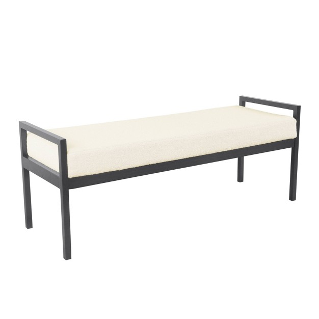 Modern Metal Faux Shearling Bench Cream Homepop