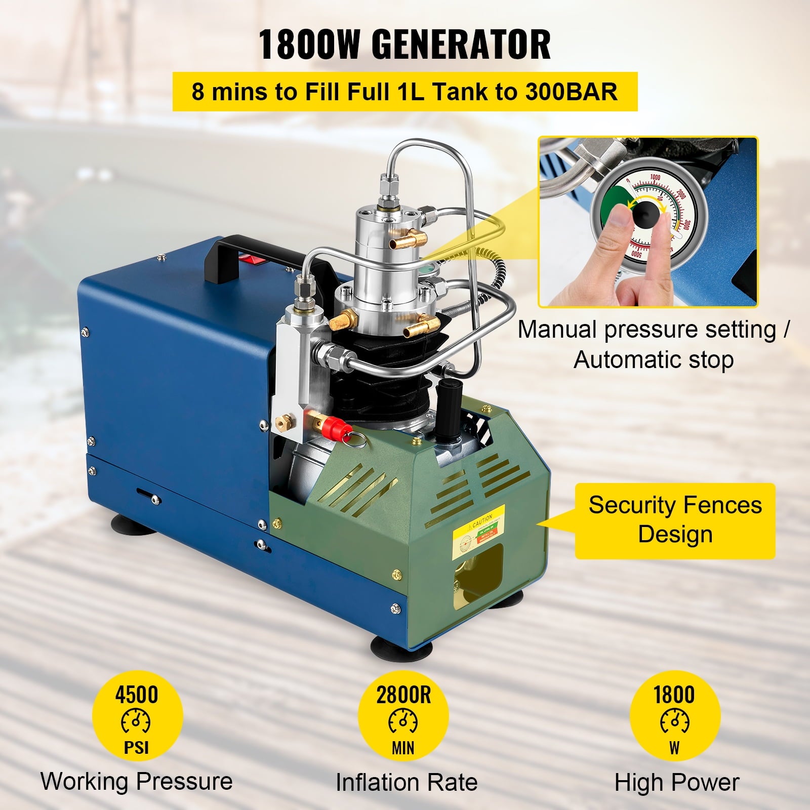 BENTISM High Pressure Compressor 4500PSI Air Rifle Compressor 110V Automatic Stop