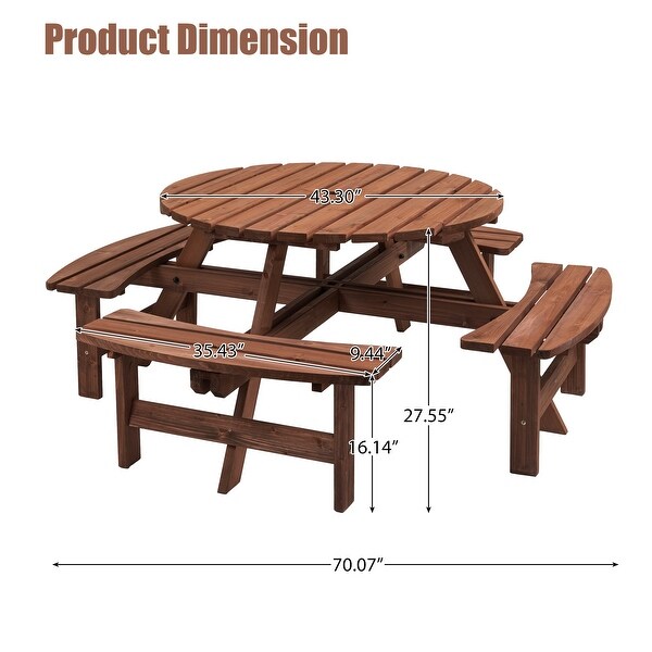 Spacious 8Person Wooden Picnic Table with Builtin Benches