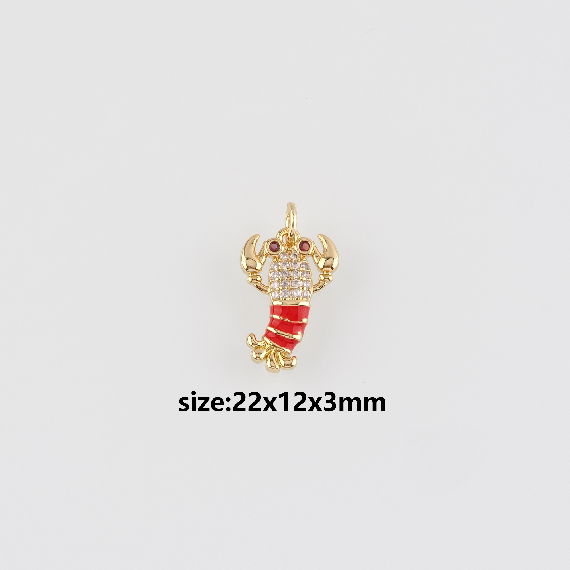 18K Gold Filled Crayfish Pendant,CZ Micro Pave Marine Life Charm Earrings Necklace for DIY Jewelry Making Supply