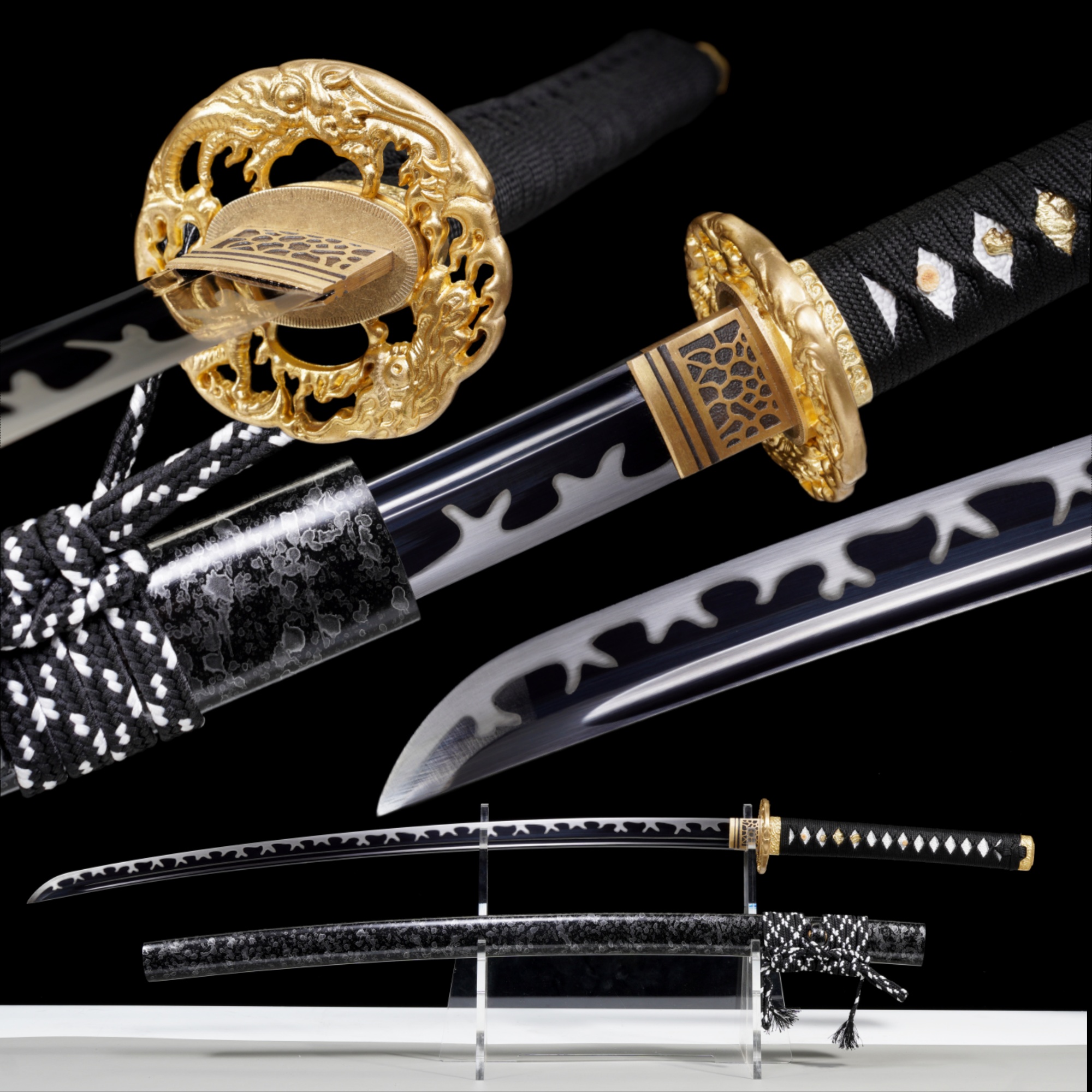 Handmade Katana 9260 Spring Steel Black Blade Dark Dragon Full Tang
