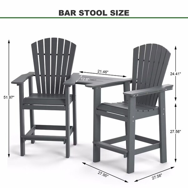 Beach Balcony Chair Barstool with Removable Table,WoodLike HDPE Backyard Garden Dining Chairs,Adirondack Arm Chairs Set of 2,