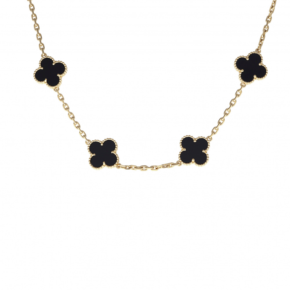 Van Cleef & Arpels Vintage Alhambra 10P Motif Necklace 18K Yellow Gold Onyx