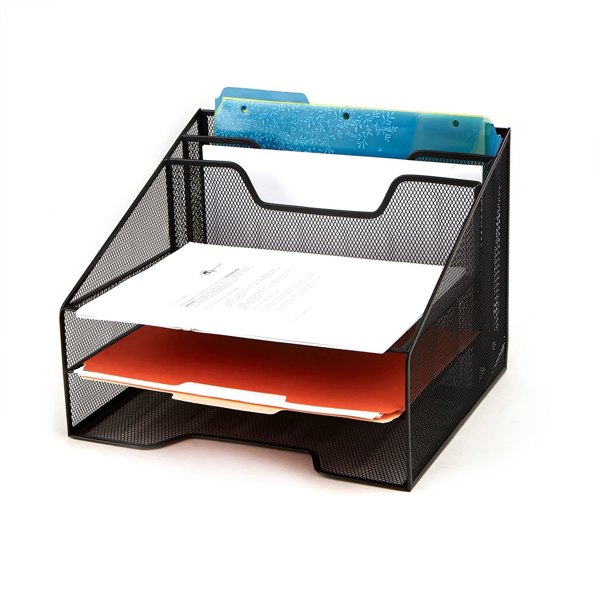 Mind Reader 5 Tray Metal Mesh Desk Organizer, 2 Pack, Black