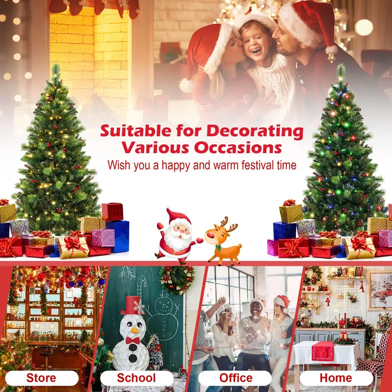 Pre-Lit Artificial Christmas Tree – 7 Light Modes & Collapsible Metal Stand Included