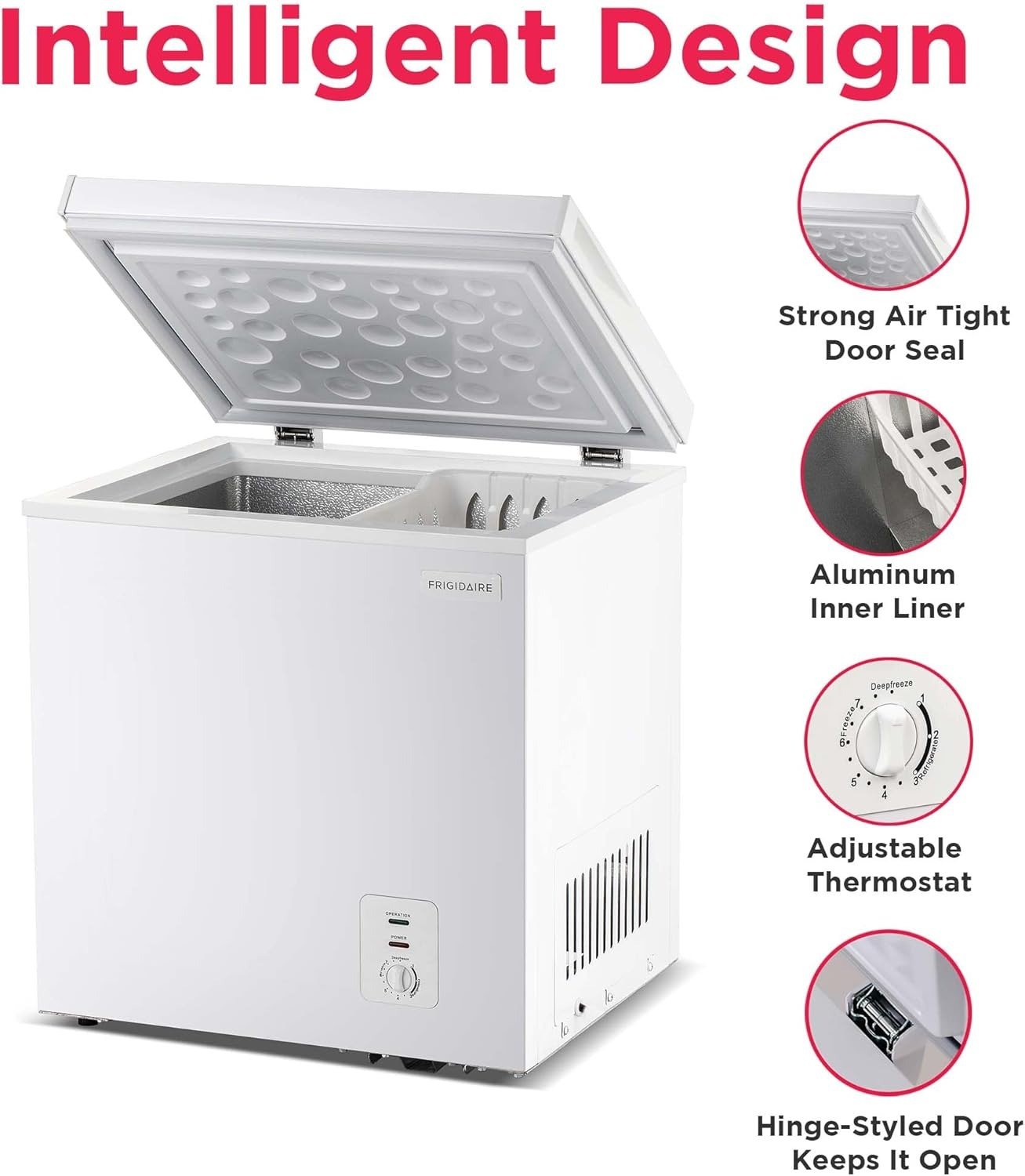 Chest Deep Freezer, 2.0 Cu. Ft. Capacity, Adjustable Thermostat-Removable Vinyl Coated Wire Basket-Easy Defrost Drain- Garage Ready- Pearl White