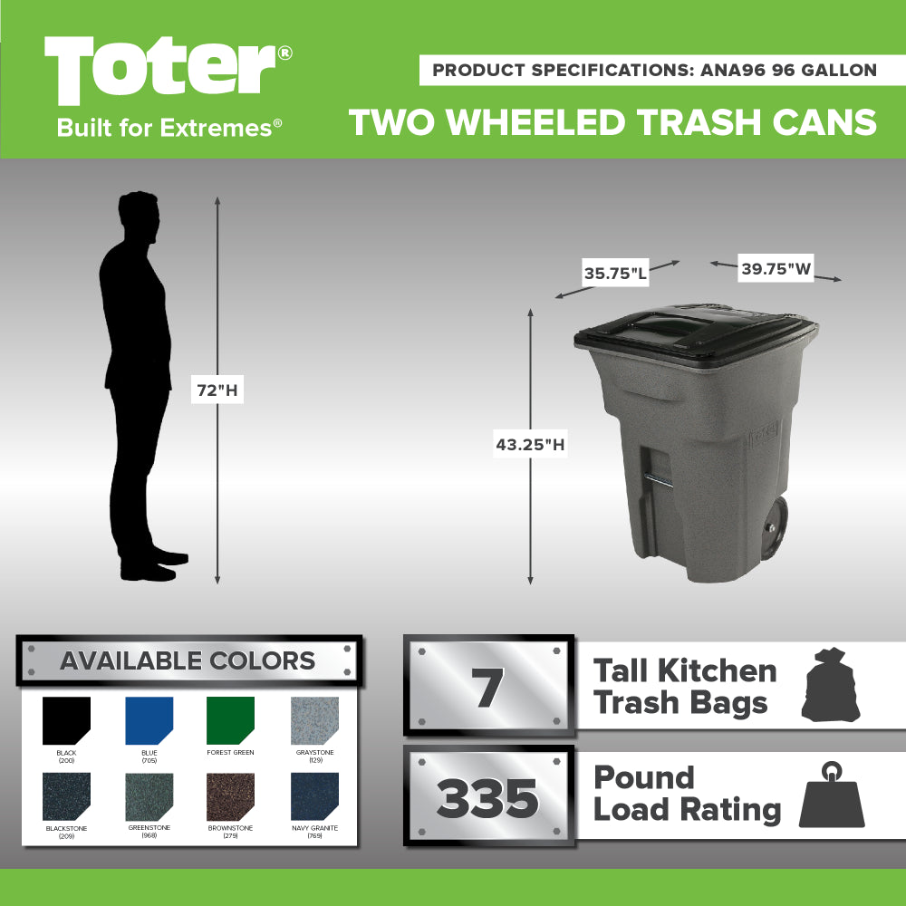 Toter 96 Gallon Trash Can with Smooth Wheels and Lid;