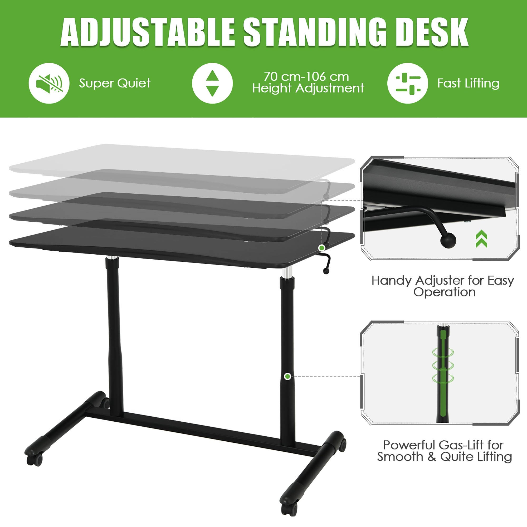 Standing Desk Computer Desk Height Adjustable Desk - Black