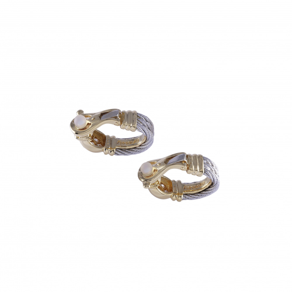 FRED Stainless K18YG Yellow Gold Earrings 18K Yellow Gold & Stainless Steel Diamond