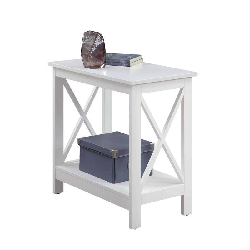Pemberly Row Chairside End Table with Shelf in White Wood Finish