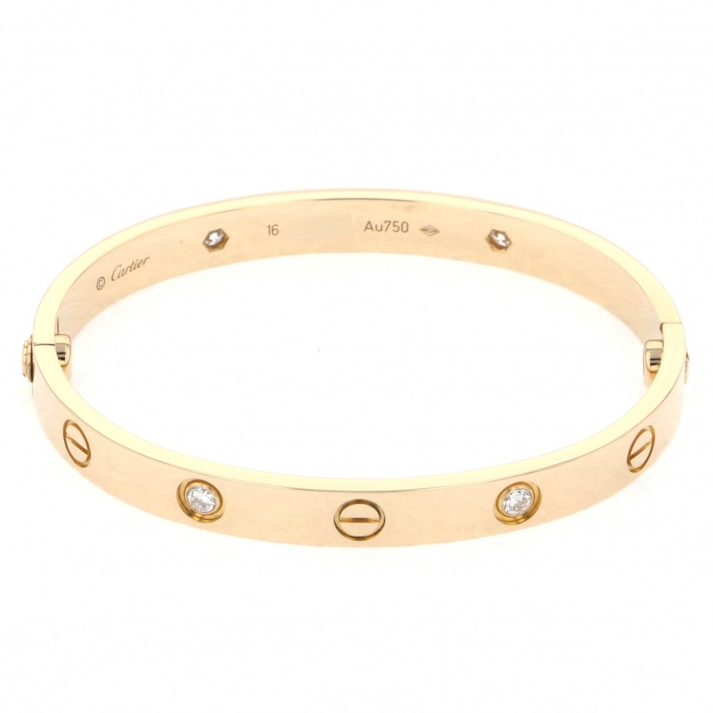 Cartier Love Half Diamond #16 Bracelet 18K Yellow Gold