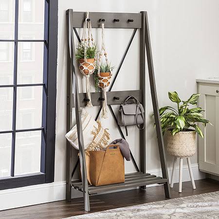 Walker Edison 68x22 Solid Wood Angled Hall Tree - Grey