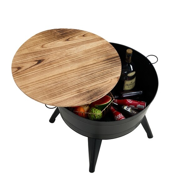 Farmhouse Rustic Distressed Metal Accent Cocktail Table,wood topBLK,1PC
