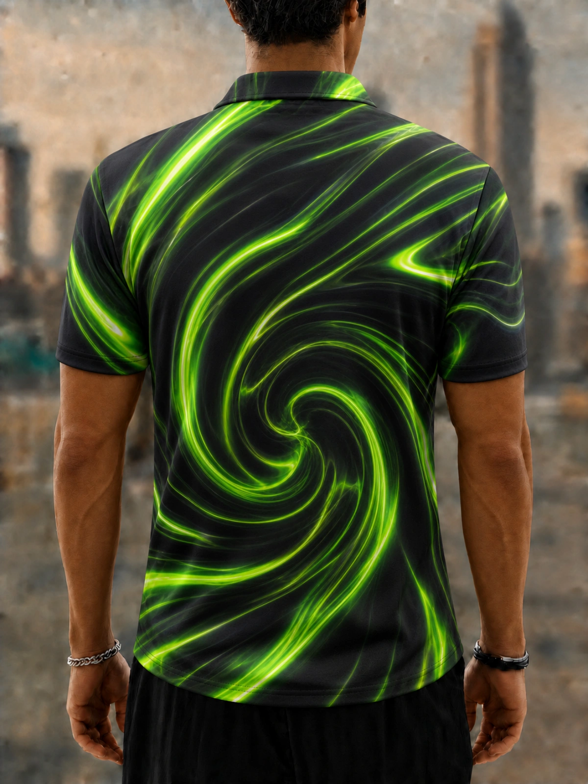 Moisture Wicking Golf Polo 3D Neon Green Swirl Light Stream Abstract Button Short Sleeve Golf Polo Shirt