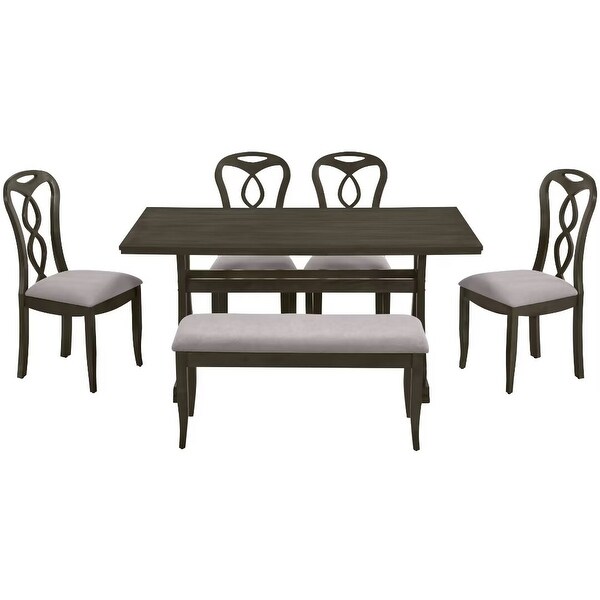 Trestle Dining Table Set with Upholstered Dining Chairs and Dining Bench