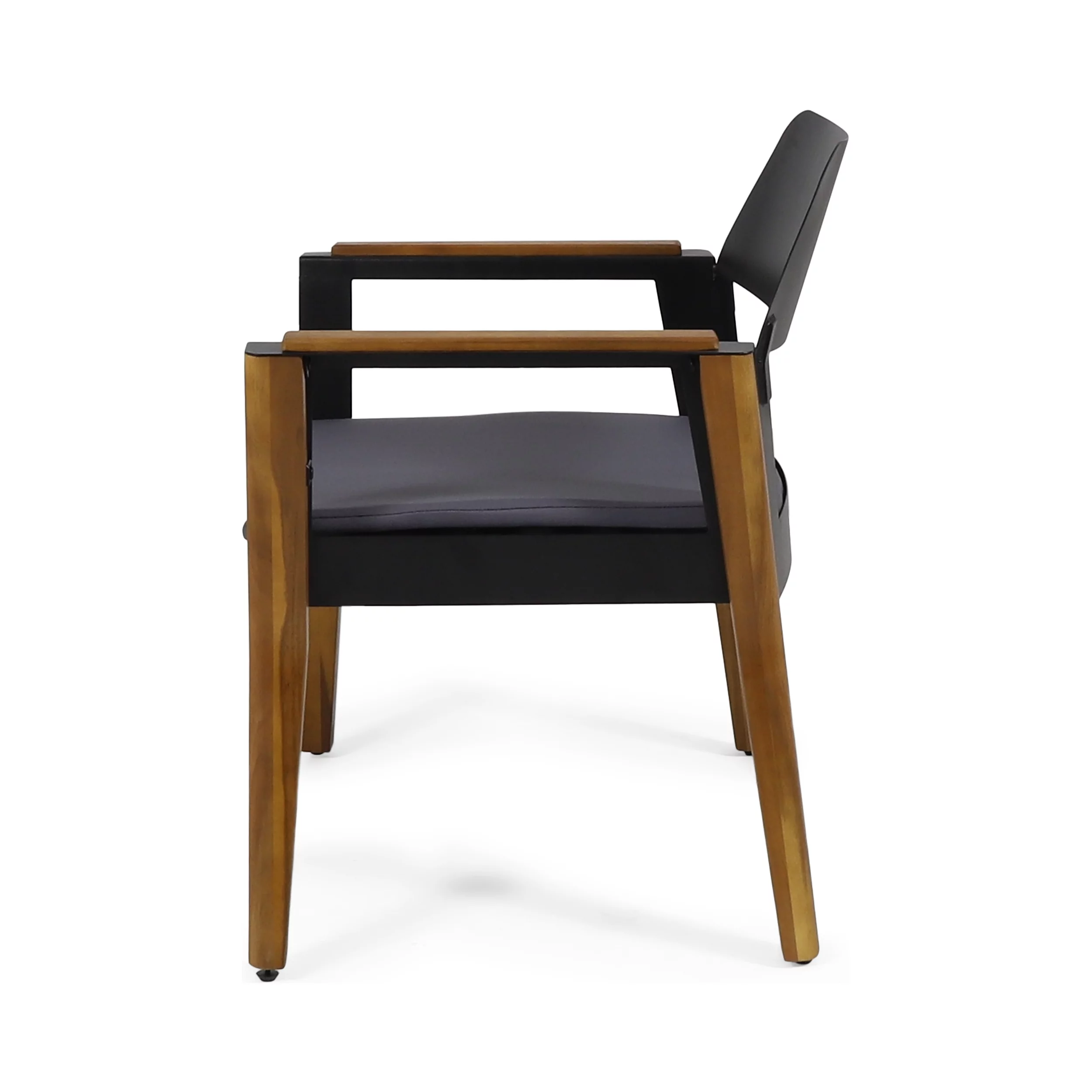 GDF Studio Osean Outdoor Acacia Wood Club Chairs with Cushion, Set of 4, Teak, Black, and Dark Gray