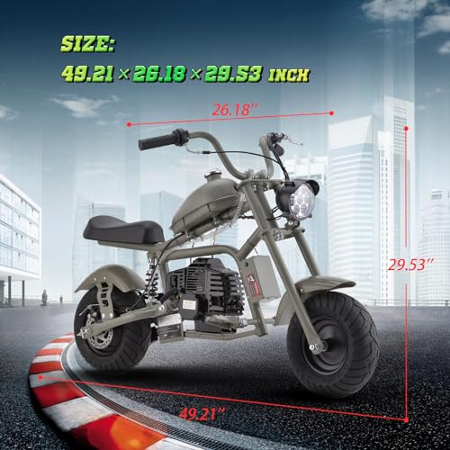 Gas Mini Chopper Bike, DB003 Model 49.4 CC 2-Stroke Dirt Bike with Big Headlight, Rear Shock Absorber, Metal Frame, Disc Brakes, Max Load 165Lbs, Up to 20Mph, EPA Approved