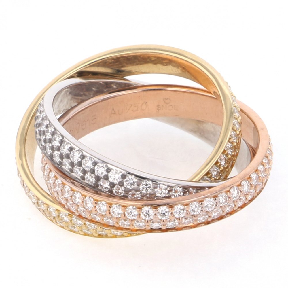 Cartier Trinity Full Diamond Ring Tri-Gold