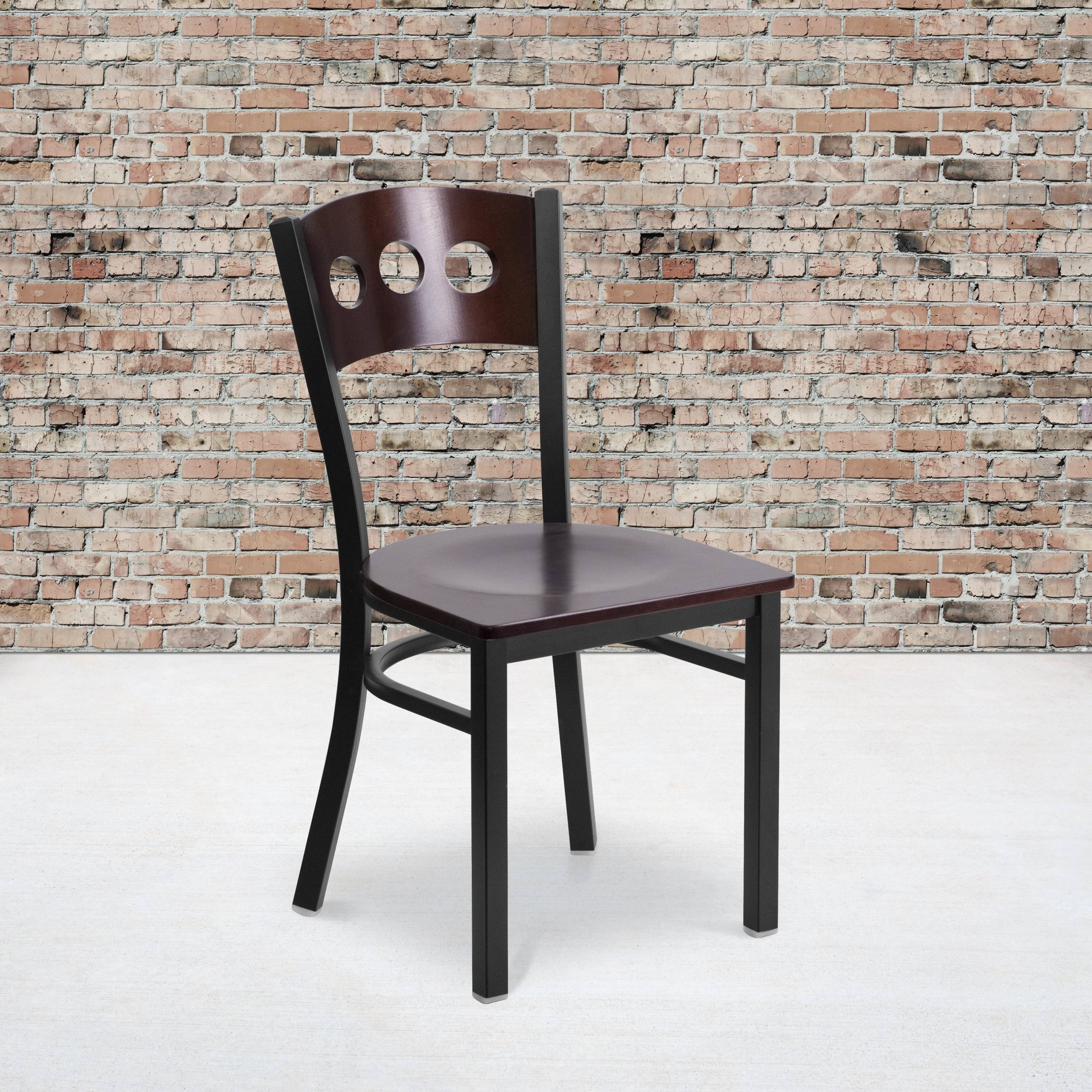 Hercules Series Black 3 Circle Back Metal Restaurant Chair - Walnut Wood Back u0026 Seat | Flash Furniture