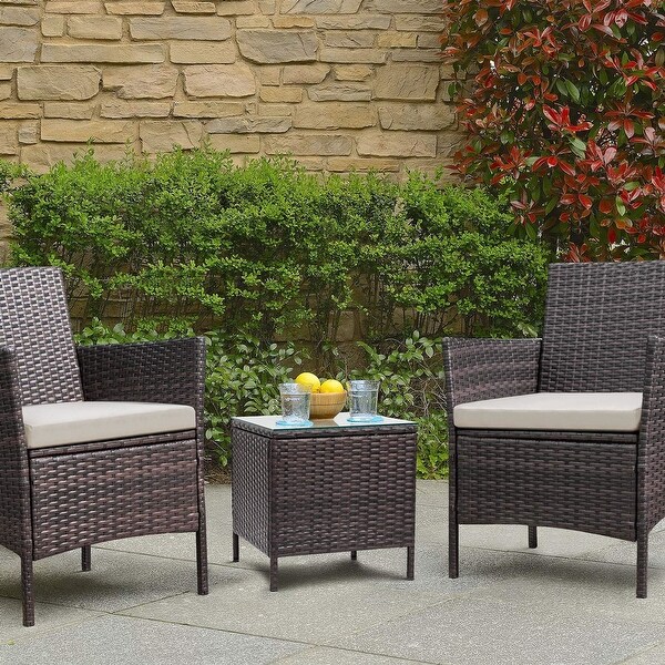 Homall 3 Pieces Patio Porch Furniture Sets PE Rattan Wicker Chairs with Table Outdoor Garden Furniture Sets