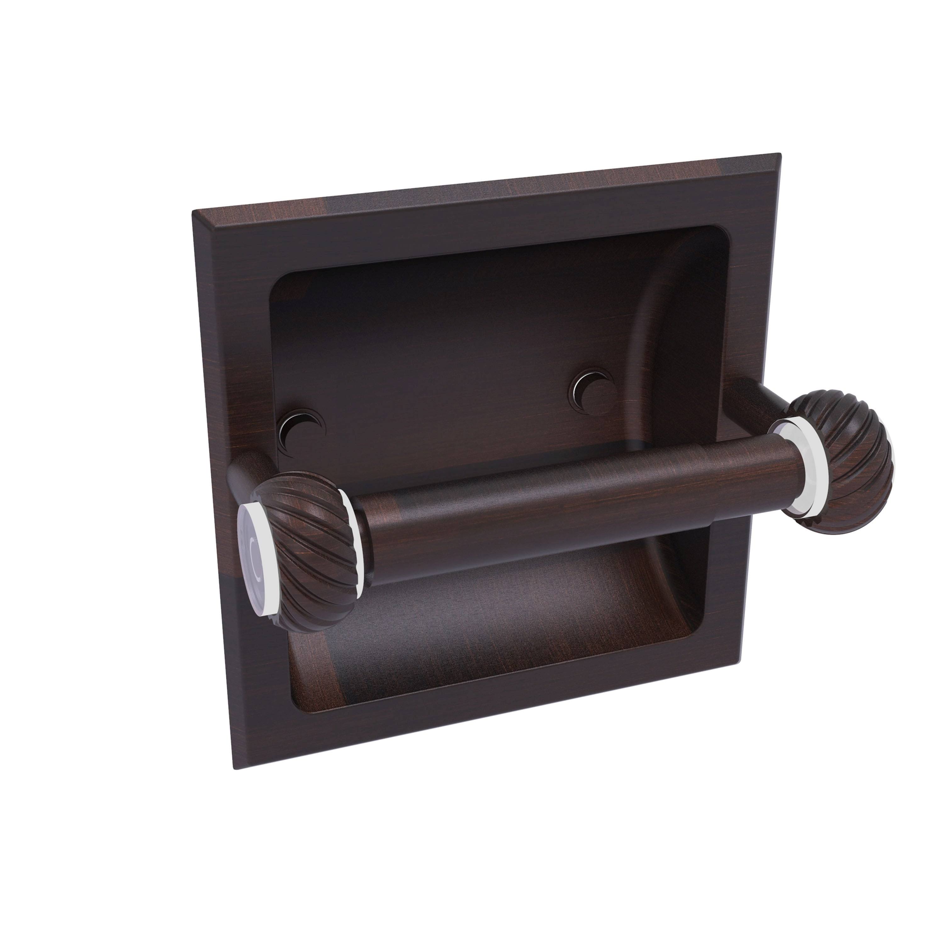 Allied Brass CV-24CT-SBR Clearview Collection Recessed Toilet Paper Holder with Twisted Accents Satin Brass