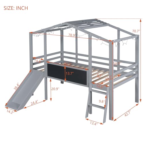 Harper & Bright Designs Kids Twin Low Loft Bed with Slide and Storage Shelves, Wood Playhouse Loft Bed Frame with a Tent & Stairs, Twin Storage Bed for Kids Boys Girls,White+Pink