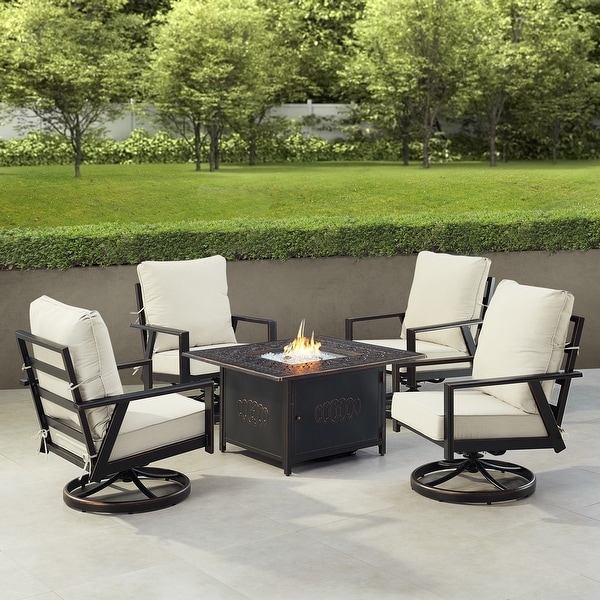 Black Aluminum Fire Table Set with Four Club Chairs