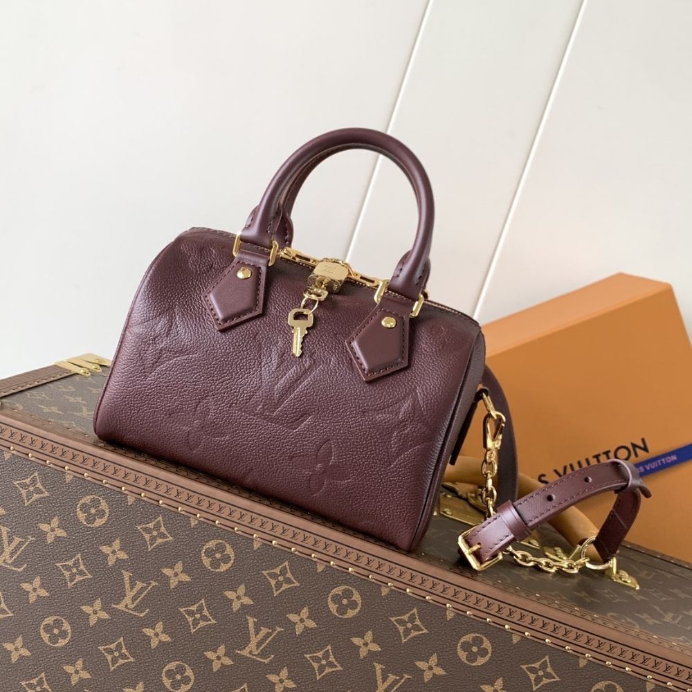 [Premium Quality] – Louis Vuitton Speedy Bandouliere 20 Monogram Empreinte Grenat Red 8.1 Inches M25929