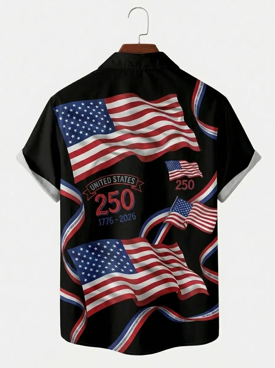 Men's printed shirts, United States 250 American Flag Aloha Shirt