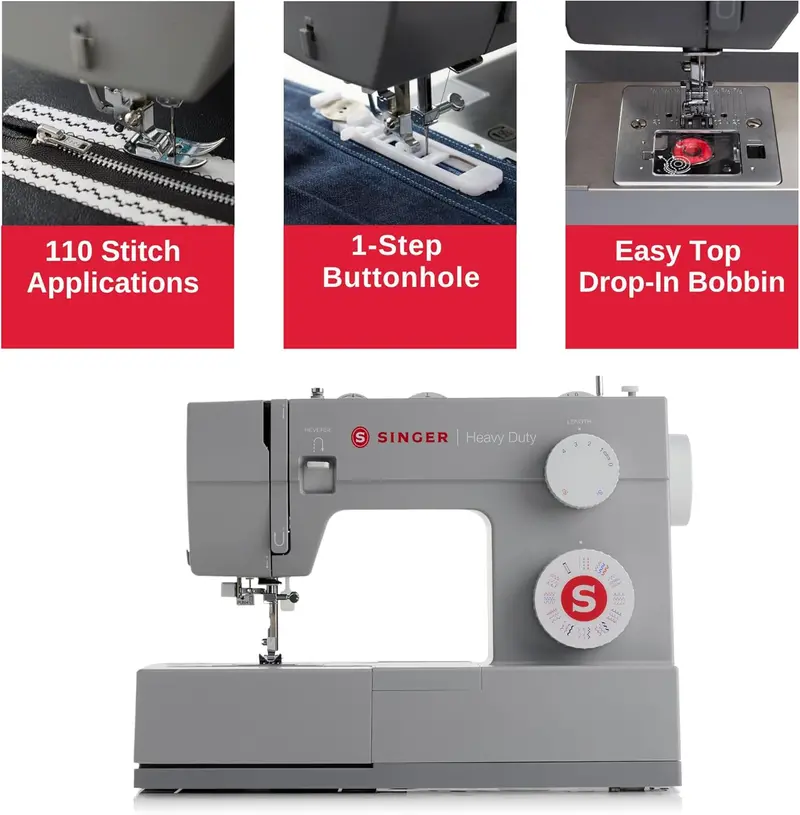 SINGER Heavy Duty 4452 Sewing Machine – Full-Metal Frame, 110 Stitches, 1-Step Buttonhole, LED Lighting & Enhanced Piercing Power