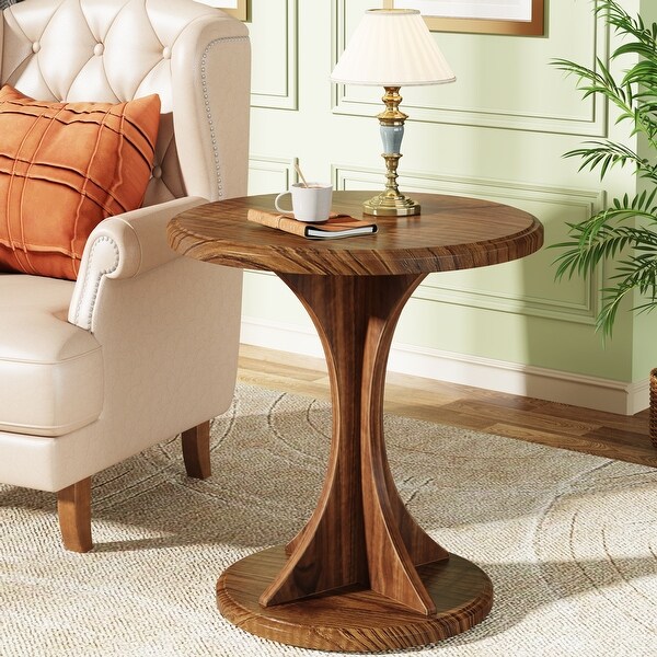 Small End Table,Wood Round Side Table for Living Room Bedroom
