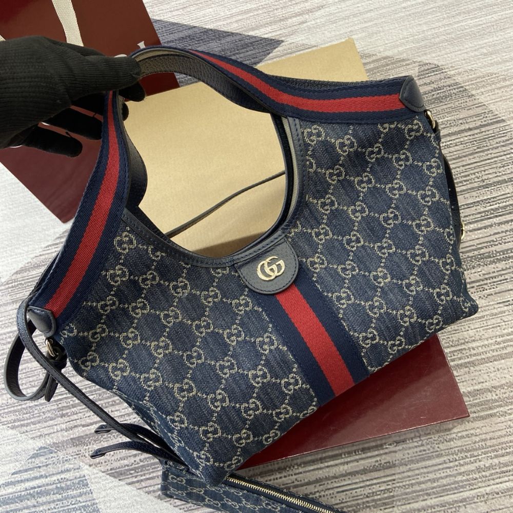 [Premium Quality] – Gucci Giglio Small Tote Bag Blue And White Gg Denim 9.8 Inches 860845 Fafrw 8864