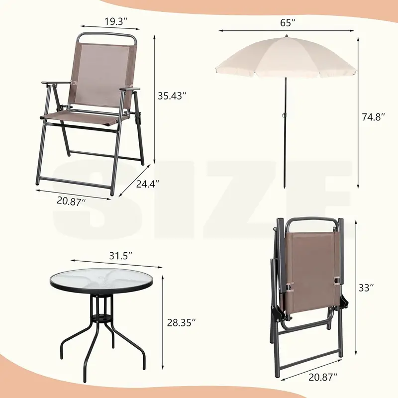 Vongrasig 6-Piece Folding Metal Patio Set with Umbrella – Compact Garden Table and Chair Ensemble